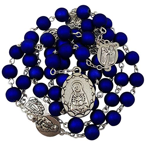 TALISMAN4U Seven Sorrows of Mary Rosary Chaplet Deep Blue Acrylic Beads Catholic Jewelry Necklace for Women with Rosary Box2