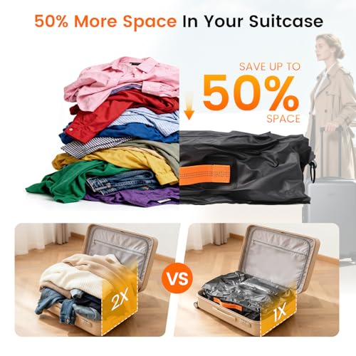 Seaflash Vacuum Travel Bags with Pump, 2 Pack 34L Space Saver Vacuum Compression Bags for Travel Luggage Suitcase Backpack, Waterproof & Reusable Vacuum Packing Cubes for Clothing（2Pcs+Pump)