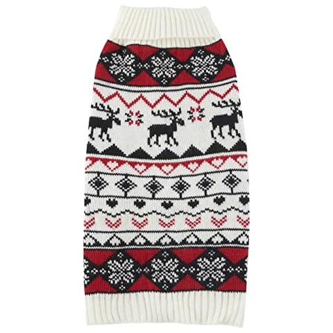 White Red Ugly Vintage Knit Reindeer Holiday Festive Christmas Clothes Sweater for Dogs Medium M Size Back Length 14" Cover