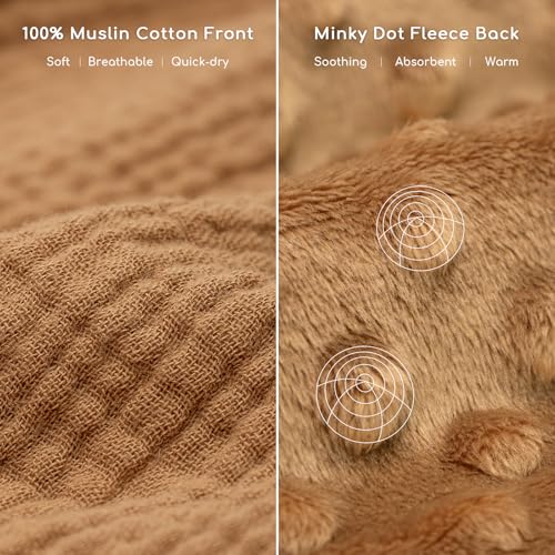 Image of Baby Bath Towels for Newborn 100% Muslin Cotton and Minky Dot Fabric Neutral Hooded Baby Towels Set 2 Pack for Boys Girls Ultra Soft and Absorbent 30 x 30 Inch Brown & Koala
