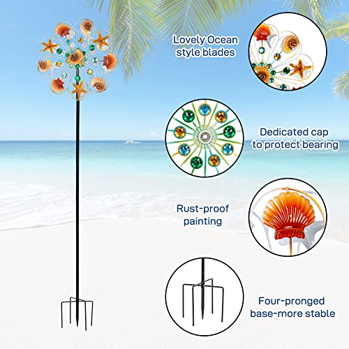 Stargarden Peacock Wind Spinner-Double Wind Sculpture Metal Windmill（58 * 13 Inch）& Outdoor Wind Spinner Ocean Shell Design Metal Windmill Dual Direction Wind Sculptures(64 * 16 Inch) #TOP5