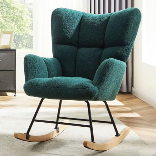 Boho Green Nursery Rocking Chair with Ottoman