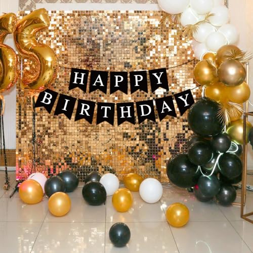 Image of Black Happy Birthday Banner Sign Happy Birthday Bunting Banner Garland for Kids Girl Woman Birthday Tea Party Decorations Bunting Flag Birthday Party Supplies