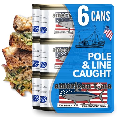 American Tuna Sushi-grade Wild Albacore Tuna Fish - No Salt Added, Wild Caught, MSC Certified, and Pole Caught | (6) 5 Ounce Cans | Super Premium Canned Tuna for Health and Flavor Enthusiasts!