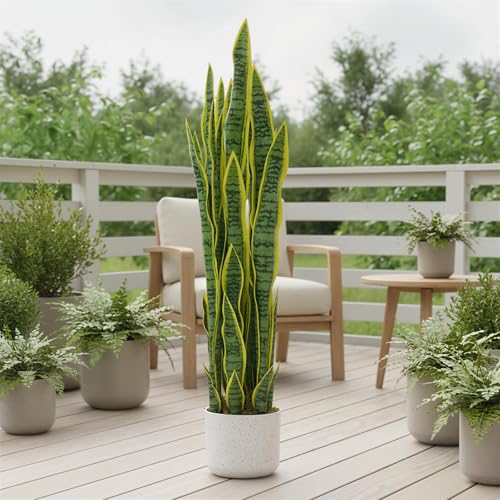 GAOMON 3Ft Fake Snake Plant with 33 Realistic Leaves Tall Artificial Faux Snake Plant Potted Fake Mother-in-Laws Tongue Plants for Indoor Outdoor Home Office