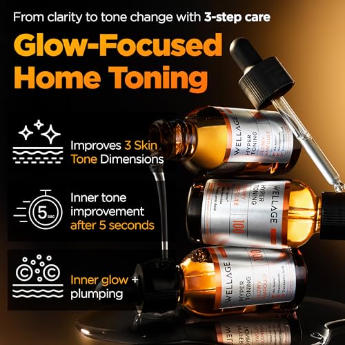 WELLAGE Hyper Toning Glowy Ampoule for face, korean skin care, glutathoine, vitamin c, spot correcting, blemishes skin, acne scars, tone up skin, 1.01 fl.oz