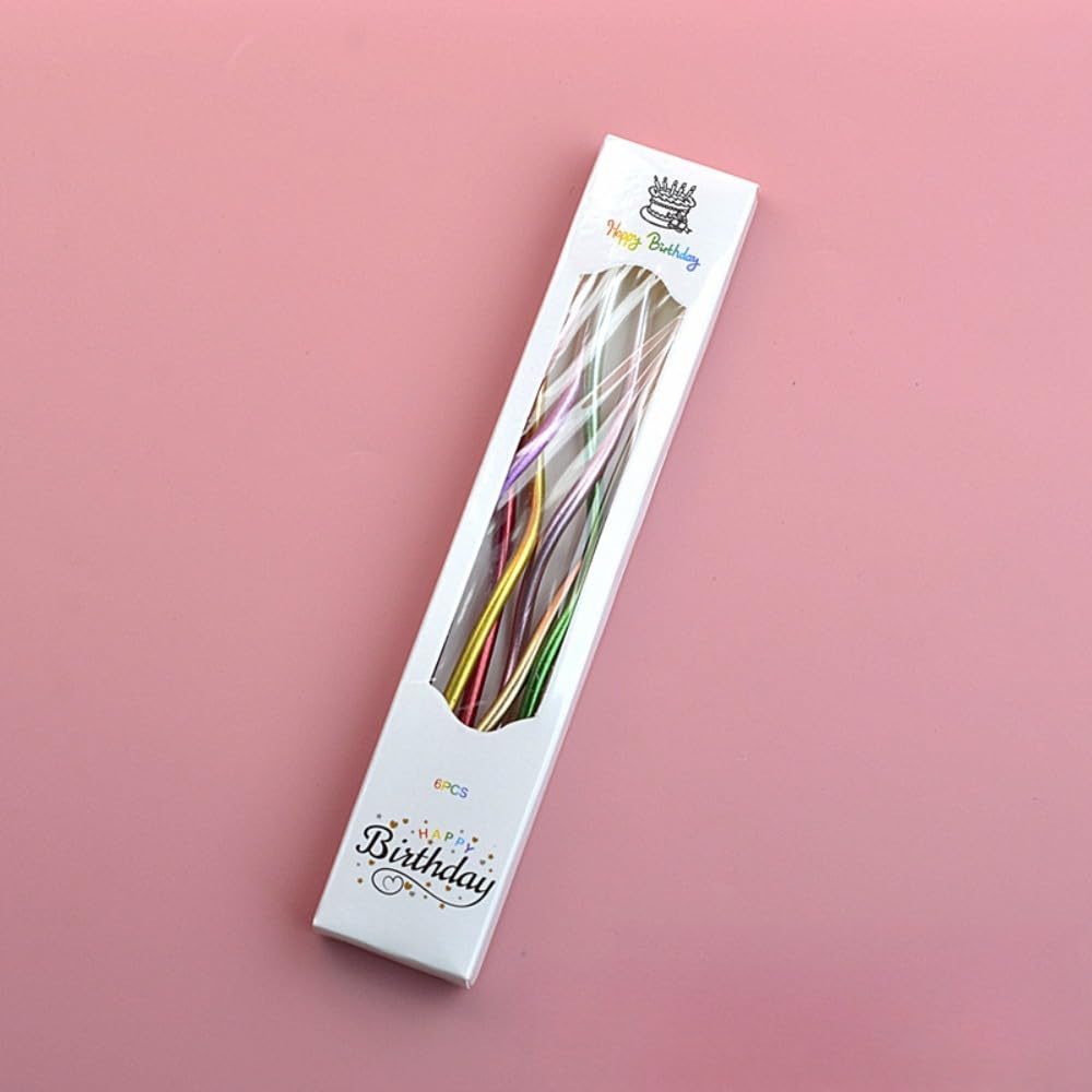 Magecubiku Gilded Multicolored Rainbow Spiral Birthday Candles, Curved Design, Decorative Cake Candles, Multicolour (Gilded Multicolored)