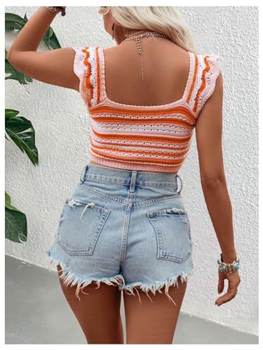 Floerns Women's Striped Print Sleeveless Sweater Vest Ruffle Trim Knitwear Crop Top2