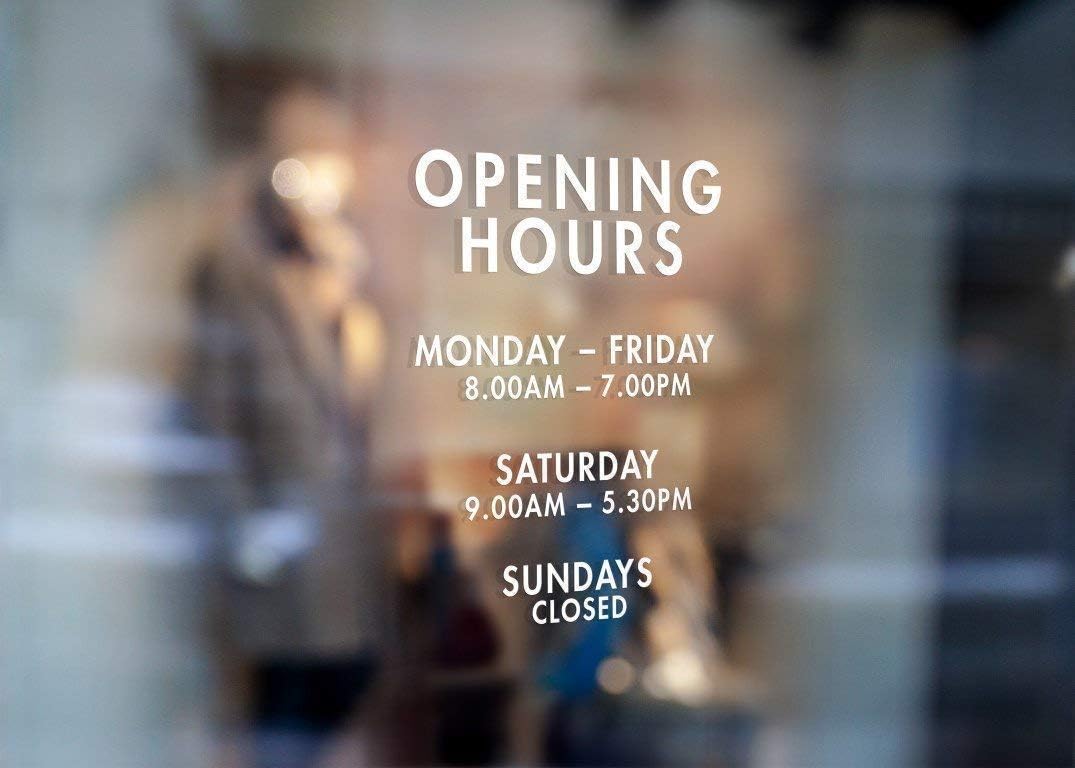 opening hours sign opening times sign for shop window sticker v14 open closed sign business hours personalised business window stickers personalised bespoke signage decals