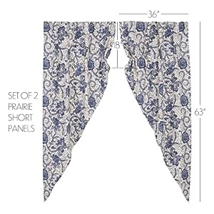 VHC Brands Dorset Prairie Curtain Panels Floral Navy 63x36x18 Set of 2