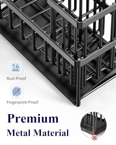 Image of Kitsure Sponge Holder for Kitchen Sink, 7.9 inchx3.7 inchx6.2 inch, Black | Kitchen Sink Caddy, Home Decor Accessories, Stainless Steel, High Brush Holder