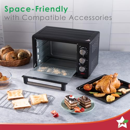 Image of Wonderchef Oven Toaster Griller (OTG) - 19 litres, Black - with Auto-Shut Off, Heat-Resistant Tempered Glass, Multi-Stage Heat Selection | Bake, Grill, Roast | Easy clean