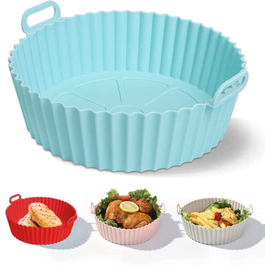 Air Fryer Liners I Round Silicone Basket Baking Tray I Pot with Ear Handles I Nonstick Reusable Heat Resistant I Cooking Oven Insert Accessories - Multicolor (8 inch, Pack of 2)-image-15