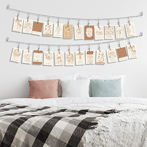 6 Pcs Steel Wall Hanging Photo Display Metal Cable Wire Rod String With 12 Alligator Clips Picture Hanging Wire Multi Purpose Kids Art Display For Wall Clip Picture Holders For Postcard Artworks Notes #TOP4