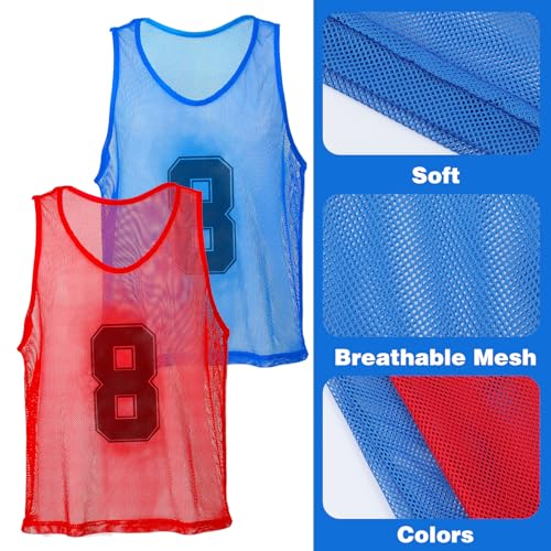 CIATBYYJ 24Pcs Youth Pinnies Scrimmage Vests, Sports Pennies for Youth Adults Soccer Basketball Scrimmage Training Vests,Team Sport Practice Jersey Chartreuse Blue Red