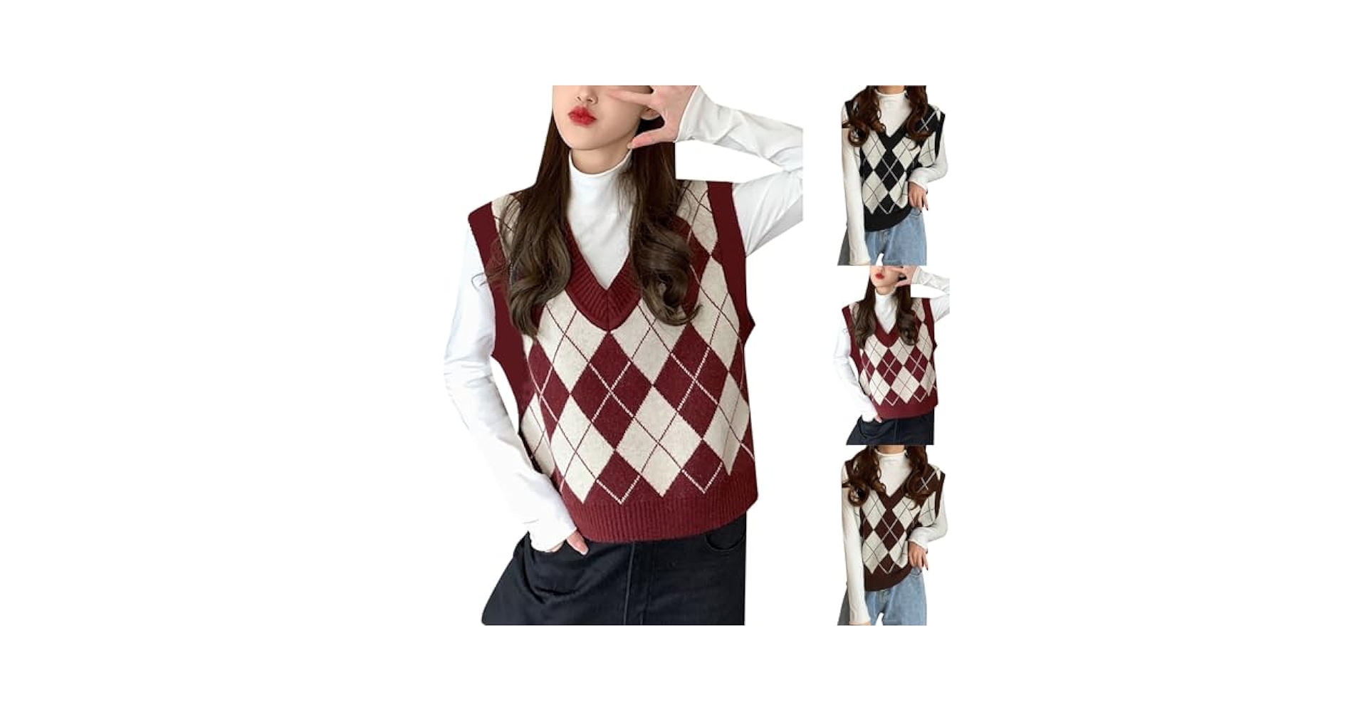 Re:qual≡ リコール Handmade argyle knit vest Argyle Sweater Vest - Etsy