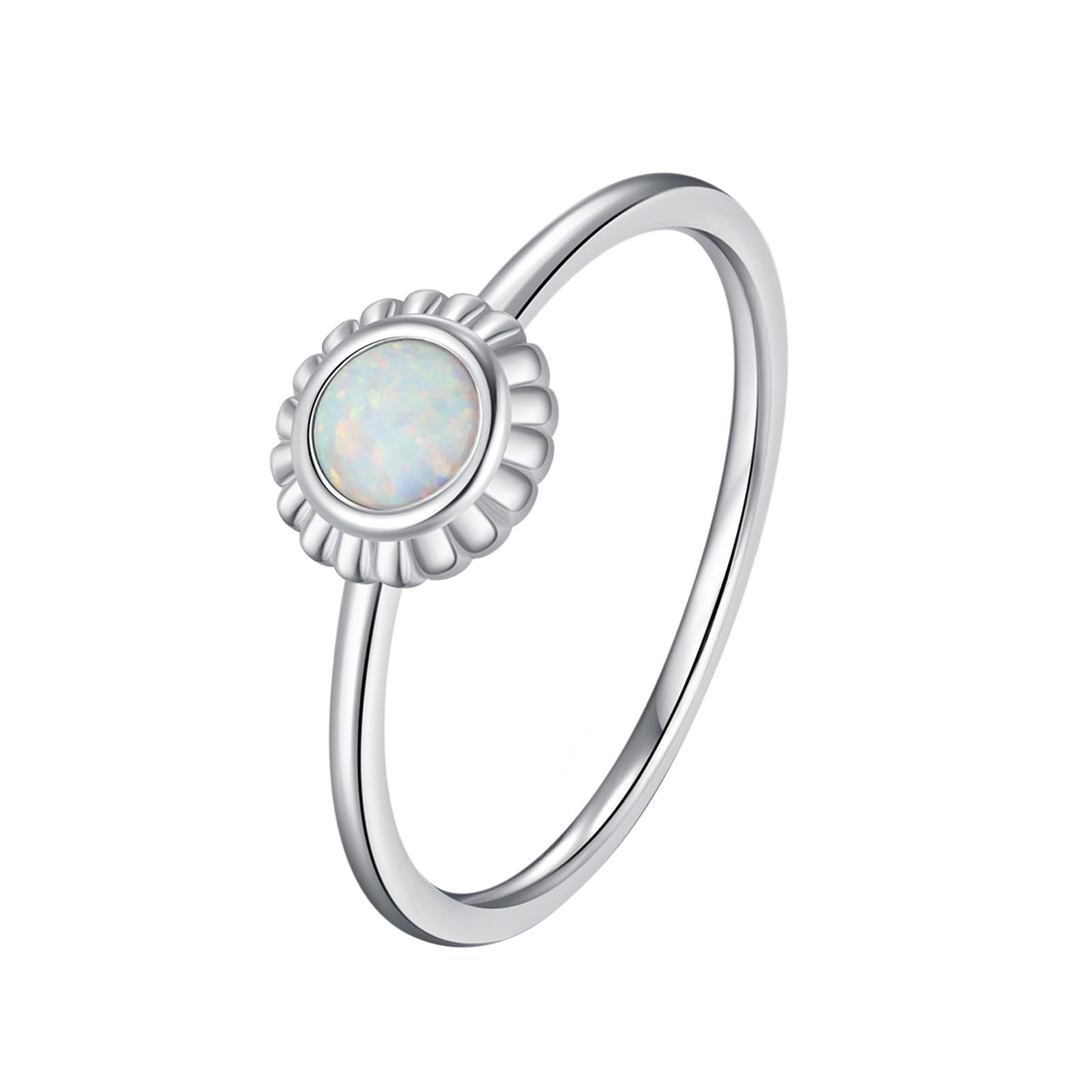Anillo de oro blanco de 9 K/14 K, 4 x 4 mm, redondo con ópalo de colores