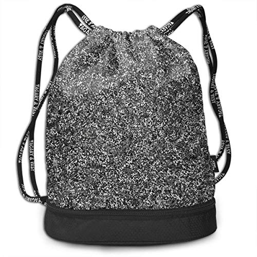 JINGS Silver Flake Glitter Gym Drawstring Sports Bag Simple Quick Dry Hiking Cool Duffle