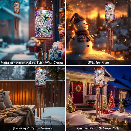 Hummingbird Solar Wind Chimes for Outside, Garden Gifts for Women,Solar Lantern Outdoor Waterproof Lights for Balcony, Porch, Backyard, Birthday Gifts for Mom Grandma Wife (1Pack) by Go2garden - Image 8