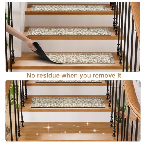 OJIA Vintage Stair Treads Non-Slip Stair Runners for Wooden Steps Indoor 15PCS 30"x8" Carpet Stair Treads Mats Staircase Step Treads for Kids, Elders and Dogs, Stair Covers, Beige by OJIA - Image 3