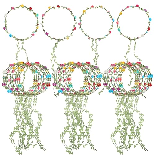 IMengjbang 28 PCS Flowers Crown Floral Garland Headband Assorted Colored Wreath for Women Wedding Party Festivals
