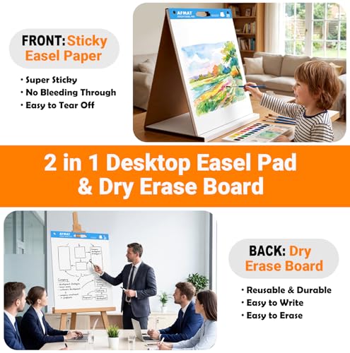 AFMAT Tabletop Sticky Easel Pad & Dry Erase Board 2 in 1, 20 x 23 in Portable Easel Stands for Teachers, Super Sticky & Bleed-Resistant, Ideal for Meetings/Training/Presentation, 20 Sheets/Pad, 8 Pads - Thumbnail 3