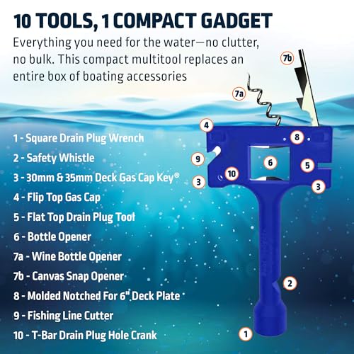 Boat Gadget 10-in-1 Boat Tool, Orange - Must-Have Boat Accessory with Gas Cap Key, Fishing Line Cutter, Bottle Opener, Whistle & More - Smart Addition to Any Boat Tool Kit for Fishing, Boating & Fun by Boat Gadget - Image 2