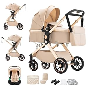 BEBBY 3-in-1 Kinderwagen KombiKinderwagen-Set 2-in-1 Buggy faltbar Luxus Hochlandschaft Neugeborenes Tragbarer Zusammenklappbarer Kinderwagen Travel System (U9-X-BEIGE, U9-X)