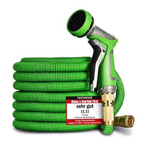 DUNLOP Gartenschlauch flexibel dehnbarer TESTSIEGER - Verschleißfreie Messinganschlüsse und Metallbrause I dehnbarer Gartenschlauch 3/4 Zoll Anschluss flexibler Wasserschlauch flexi (30.0) Cover