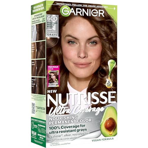 Garnier Nutrisse Ultra Coverage Hair Color, Permanent Hair Dye for Up to 8 Weeks of Stubborn Gray Coverage, Vegan & Cruelty-Free, 600 Deep Light Natural Brown (Spiced Hazelnut), 1 Count