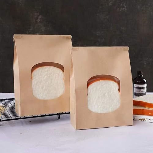Miniatura 6 de Bakbania Bolsas de panadería de 9.6 x 6.1 x 2.7 pulgadas, bolsas de panadería marrones con ventana, 50 bolsas de papel kraft de estaño con bloqueo