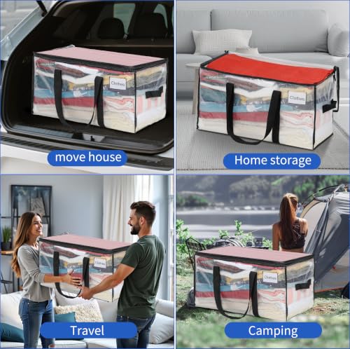 Image of BAGAIL Heavy Duty Moving Bags with Strong Handle, Extra Large Moving Boxes, Storage Tote for Clothes, College Moving Supplies(Clear,93L-4pack)