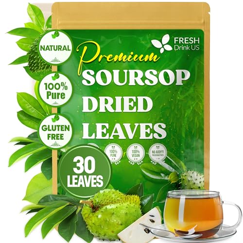 Image of FreshDrinkUS, Premium 30+ Soursop Graviola Dried Leaves, Natural Whole Soursop Leaves, Wildcrafted, Hoja Guanabana, Loose Leaf Herbal Tea, No Gluten, Vegan