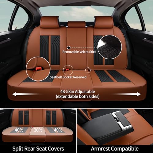 Image of FLORICH Seat Cover Full Set Brown Seat Covers Waterproof Car Seat Cushion Leather Automotive Seat Covers Car Seat Protector Universal Fit for Most Cars Trucks SUV, Brown&Black