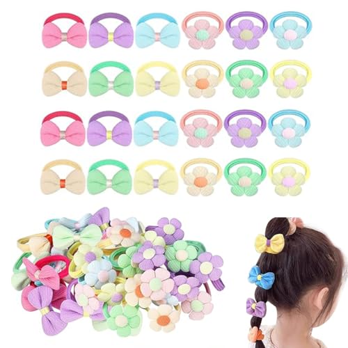 LAKJUOZ Confezione Da 24 Elastici Capelli Bambina Fiocchi Per Capelli Con Fiori E Fiocco Accessori Per Capelli Per Ragazze Fascia Elastica Senza Cuciture Morbido Supporto Per Coda Di Cavallo