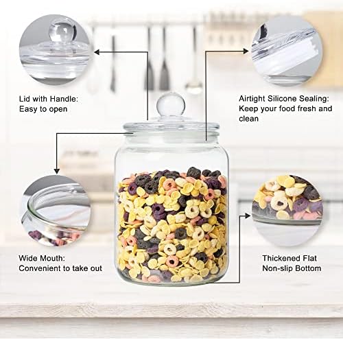 Joeyan 2L Glass Storage Jars with Lids - Large Airtight Glass Pasta Canisters Set of 2 - Food Storage Containers for Spaghetti, Spice, Cereal, Cookie, Flour, Nuts