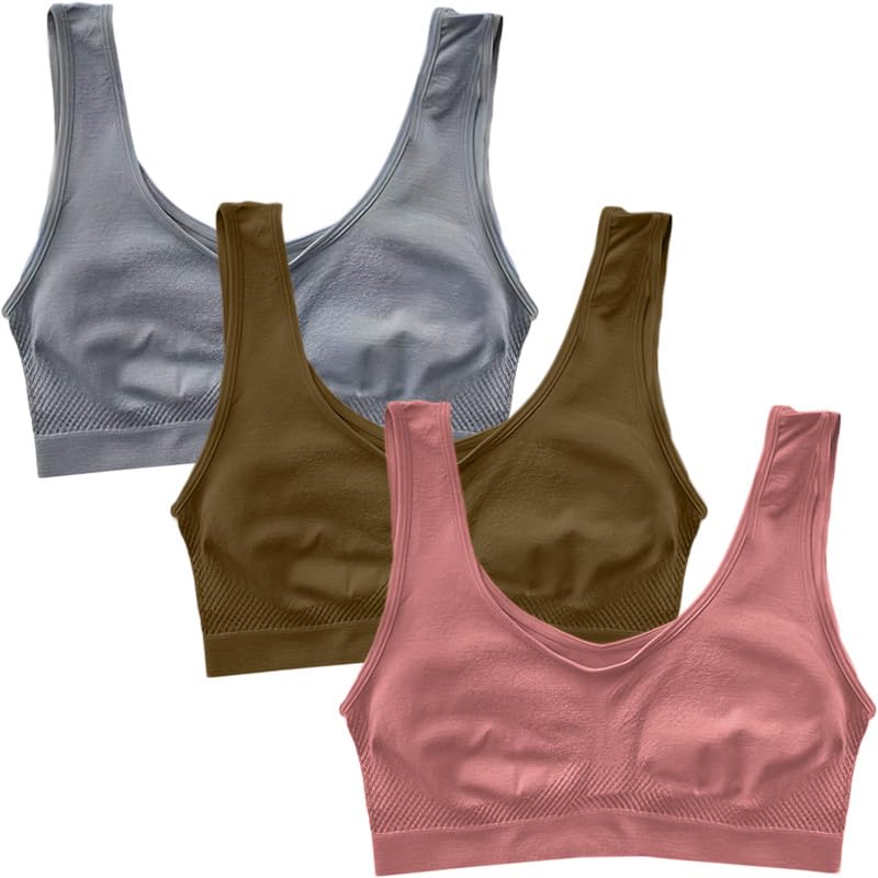 Image of Pack of 3 Seamless Air Bra: Stretchable, Non-Padded, Non-Wired Sports Bra for Women