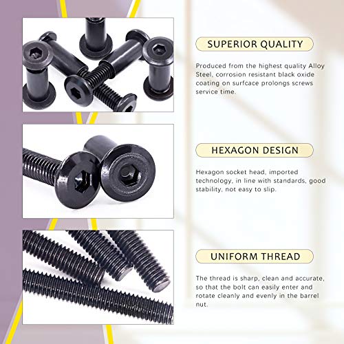 Swpeet 120Pcs M6X16Mm/20Mm/25Mm/30Mm/35Mm Carbon Steel Black Hex Drive Socket Cap Bolts Barrel Nuts Kit With 1Pcs Allen Wrench, Screw Post Fit For Furniture Countsunk Belt Buckle Leather Binding Bolts #TOP2