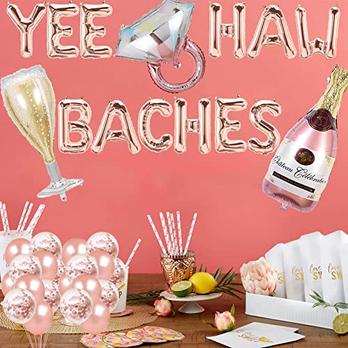 Bachelorette Party Decorations Rose Gold Yee Haw Baches Balloons Lets Go Girls/Last Rodeo/Disco Cowgirl/Nashville Bachelorette Themed Western Bridal Shower Party Supplies Decorations #TOP6