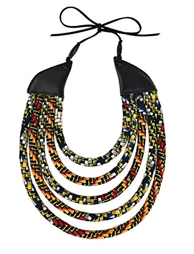African Jewelry Necklace | Ketepa Print Jewelry | The Monarch African Bib Necklace | Ketepa 5 Strand Bib Necklace | Afrocentric Collar | Cloth & Cord #TOP1