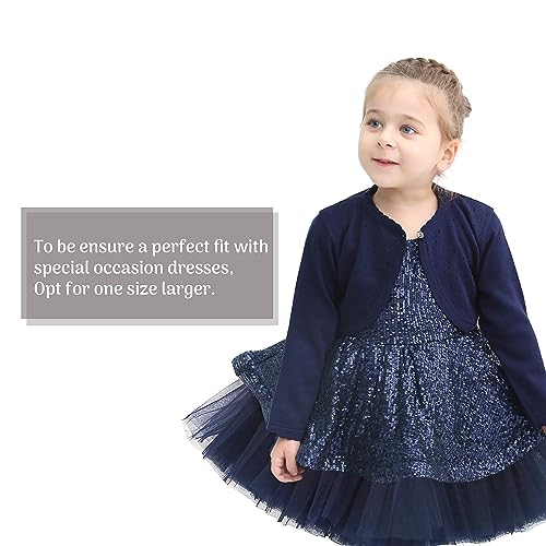 Lilax Little Girls' Knit Long Sleeve One Button Closure Bolero Shrug 5T Navy #TOP2