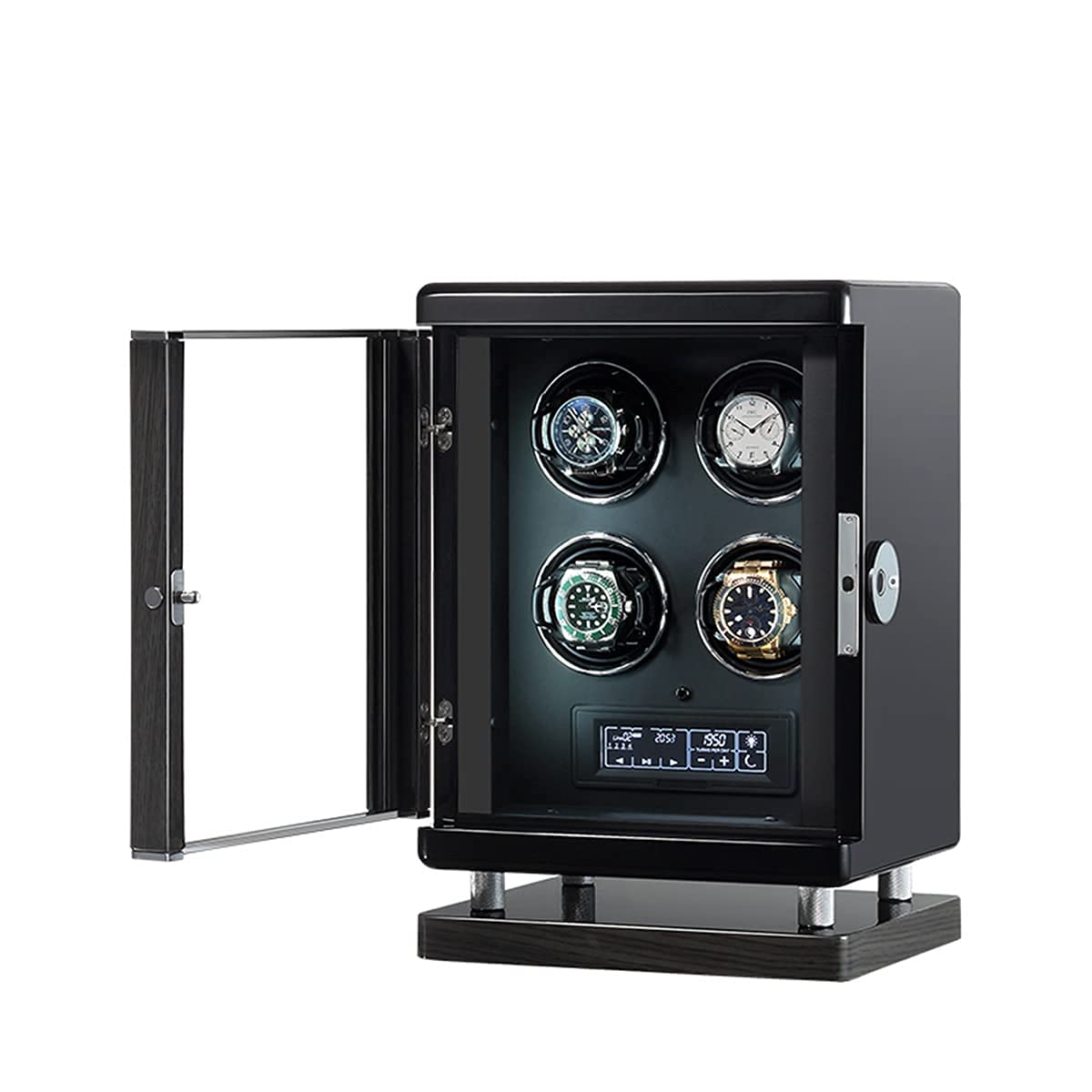 QUSYZD Watch Winder Box,2/4/6/8/12 Watch Winder with LED Backlight and LCD Touchscreen Control,AdjustableWatch Pillows,Quiet Motor, Remote Control,4+0