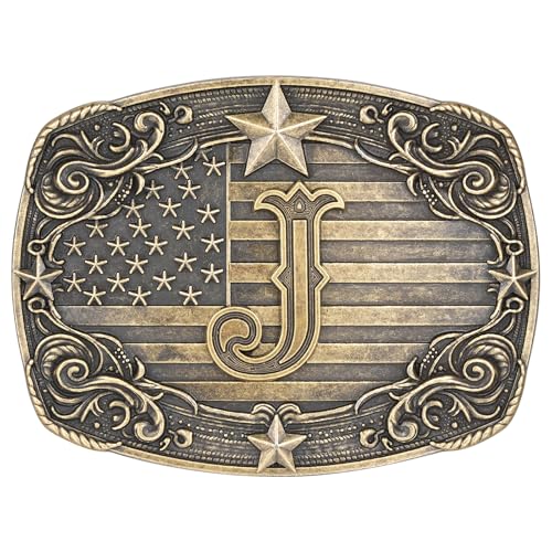 Absbolo Western Belt Buckle Men Initial Letter ABCDJRM to Z Rodeo Cowboy Belt Buckles for Women J