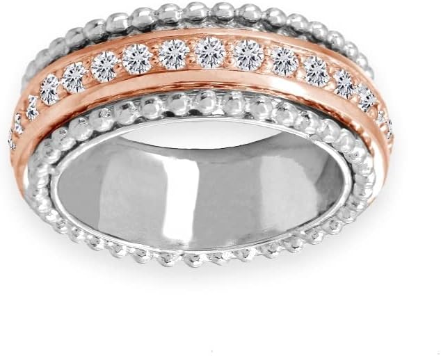 Hoops & Loops Sterling Silver Cubic Zirconia Round Polished Spinner Band Ring