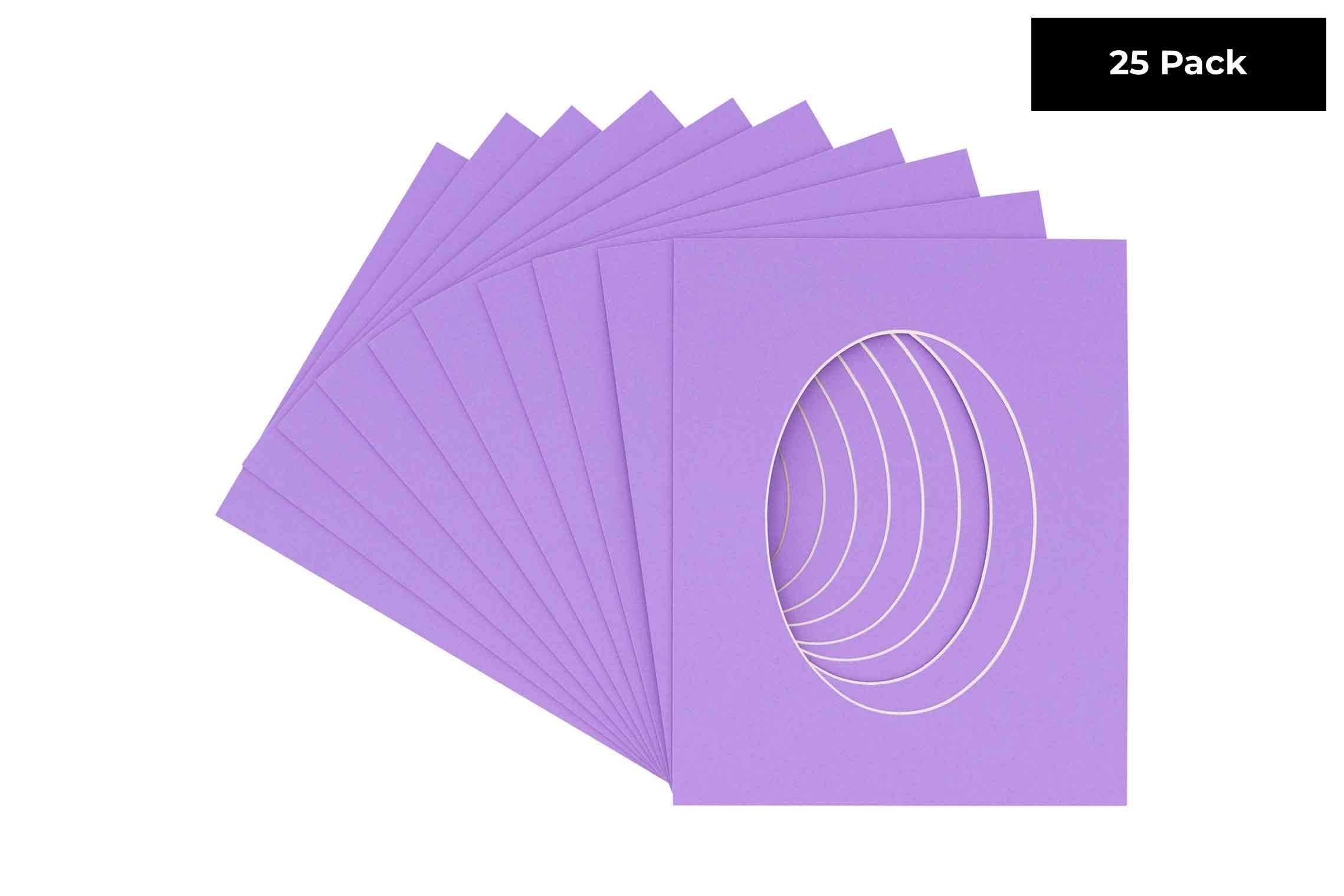 CountryArtHouse Light Purple Acid Free 8x10 Oval Picture Frame Mat with White Core Bevel Cut for 6x8 Pictures - Fits 8x10 Frame - Pack of 25 Matboards