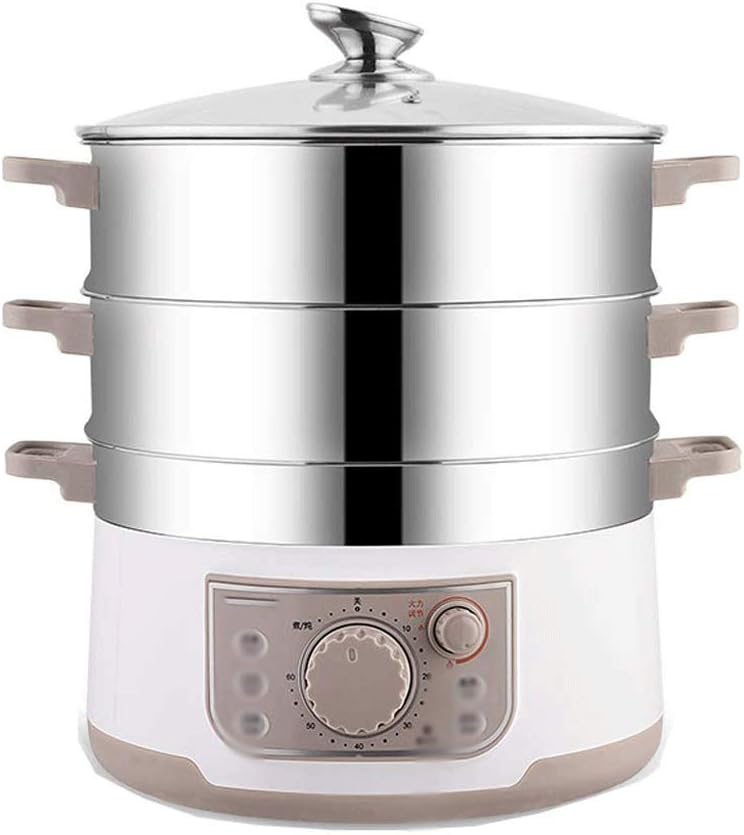 Stainless Steel Electric Food Steamer, Vegetable Steamer 3 Layers Stackable Baskets with Timer, Diameter 36cm