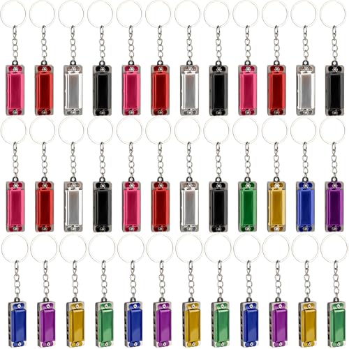 Flahard 36-Piece Mini Harmonica Keychain for Kids, Portable Music Harmonica, 4 Holes, 8 Tunes, 8 Colors