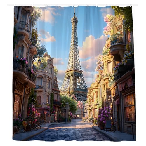 Paris Eiffel Tower Shower Curtain,French City Street Scene,70x70 inch by Generic - Used condition - Image 2