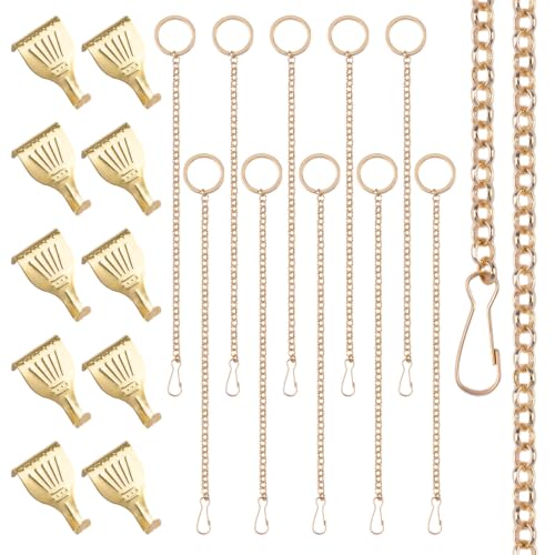 Image of Picture Hanging Kit 10Pcs Rail Hooks with 10Pcs Chains, Picture Display Hanging System for Wall Pictures, Exhibition (Gold O-Ring Chain,30CM)