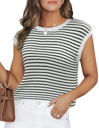 Image of CiCiBird Women Summer Cap Sleeve Sweaters Knit Crew Neck Pullover Tank Tops 2025 Casual Trendy Shirt